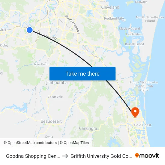 Goodna Shopping Centre to Griffith University Gold Coast map