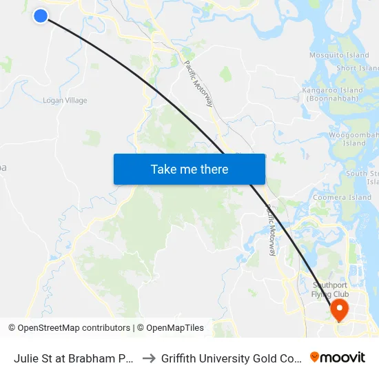 Julie St at Brabham Park to Griffith University Gold Coast map