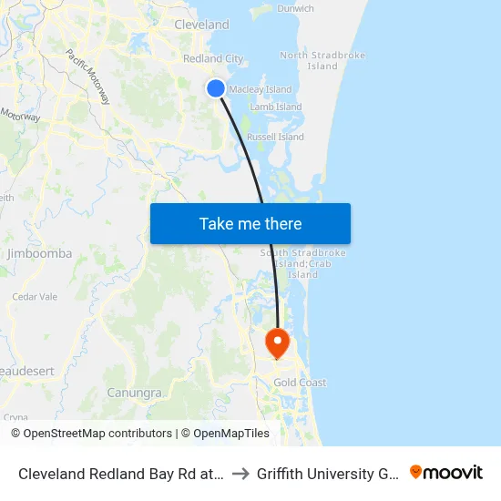 Cleveland Redland Bay Rd at Anita Street to Griffith University Gold Coast map