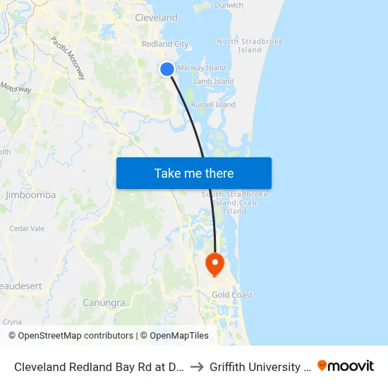 Cleveland Redland Bay Rd at Double Jump Road to Griffith University Gold Coast map