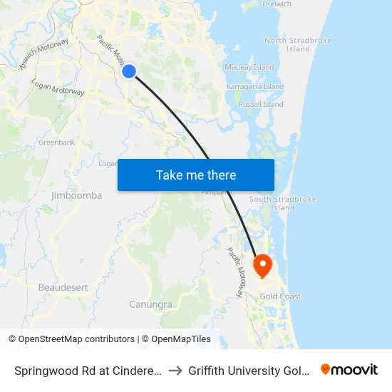 Springwood Rd at Cinderella Drive to Griffith University Gold Coast map