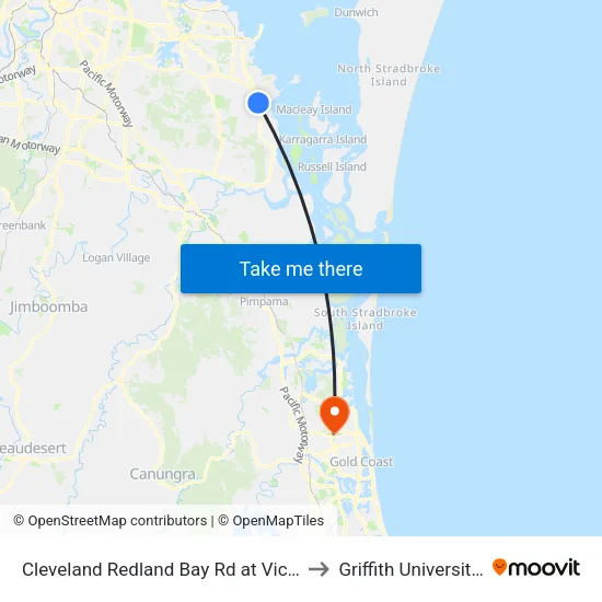 Cleveland Redland Bay Rd at Victoria Point High School to Griffith University Gold Coast map
