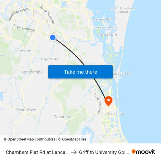 Chambers Flat Rd at Lancaster Park to Griffith University Gold Coast map