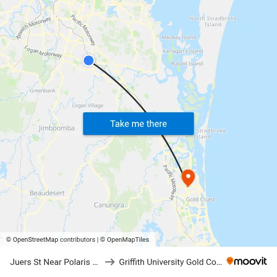 Juers St Near Polaris Ave to Griffith University Gold Coast map