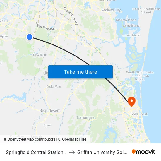 Springfield Central Station, Stop A to Griffith University Gold Coast map