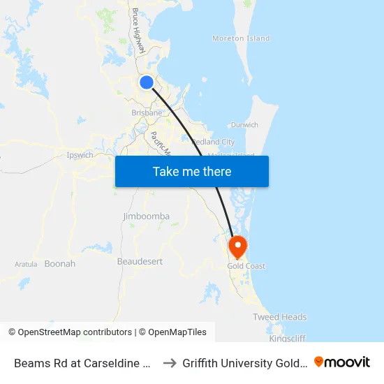 Beams Rd at Carseldine Campus to Griffith University Gold Coast map