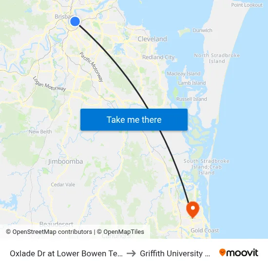 Oxlade Dr at Lower Bowen Terrace, Stop 19 to Griffith University Gold Coast map