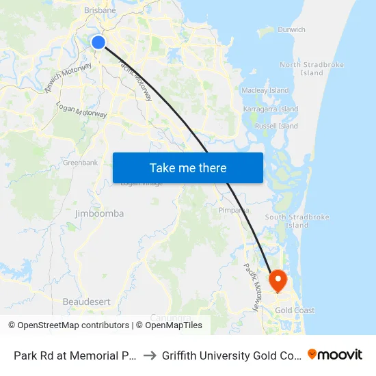 Park Rd at Memorial Park to Griffith University Gold Coast map
