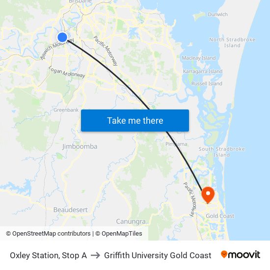 Oxley Station, Stop A to Griffith University Gold Coast map