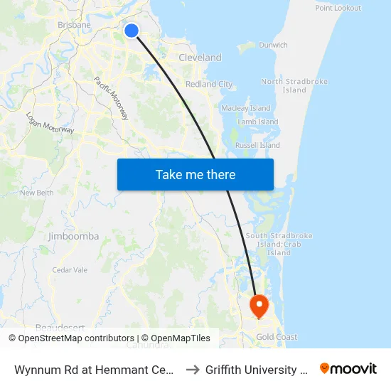 Wynnum Rd at Hemmant Cemetery, Stop 44 to Griffith University Gold Coast map