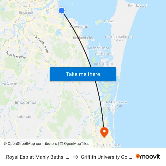 Royal Esp at Manly Baths, Stop 87a to Griffith University Gold Coast map