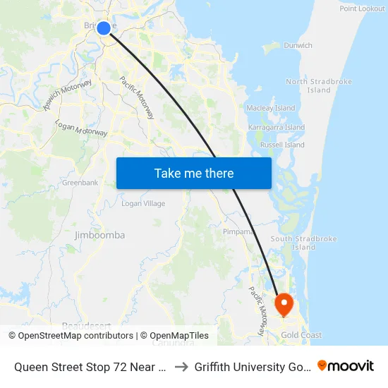 Queen Street Stop 72 Near Eagle Lane to Griffith University Gold Coast map