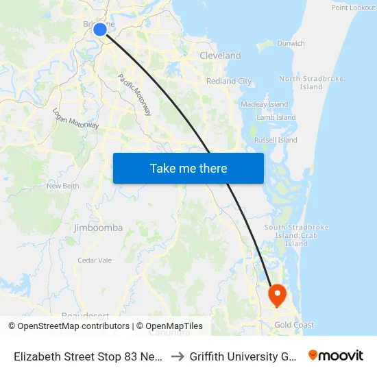 Elizabeth Street Stop 83 Near Albert St to Griffith University Gold Coast map