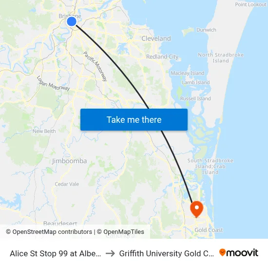 Alice St Stop 99 at Albert St to Griffith University Gold Coast map
