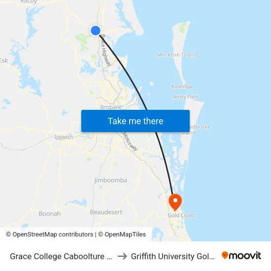 Grace College Caboolture Campus to Griffith University Gold Coast map