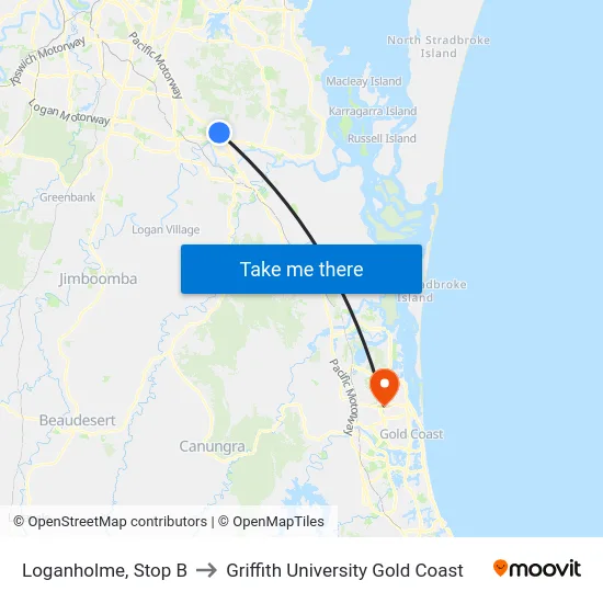 Loganholme, Stop B to Griffith University Gold Coast map