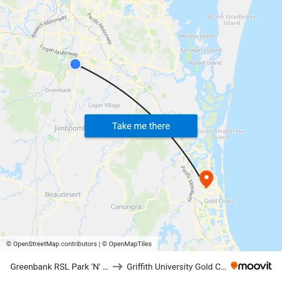 Greenbank RSL Park 'N' Ride to Griffith University Gold Coast map