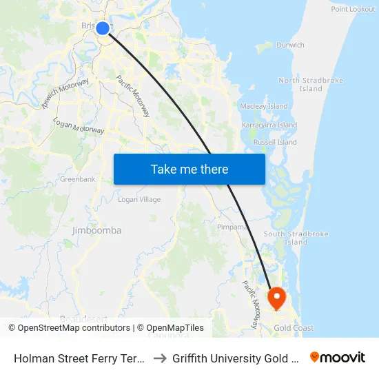 Holman Street Ferry Terminal to Griffith University Gold Coast map