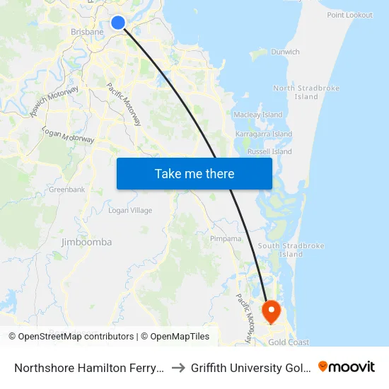 Northshore Hamilton Ferry Terminal to Griffith University Gold Coast map