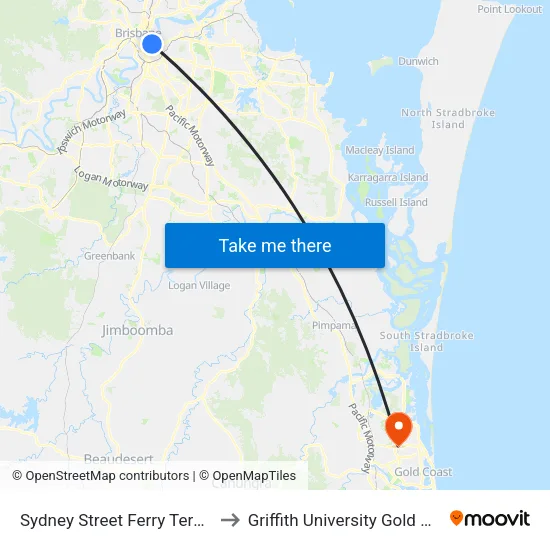 Sydney Street Ferry Terminal to Griffith University Gold Coast map