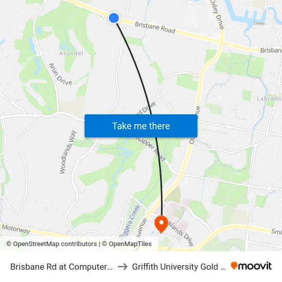 Brisbane Rd at Computer Street to Griffith University Gold Coast map