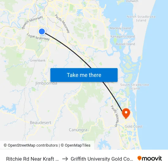 Ritchie Rd Near Kraft Rd to Griffith University Gold Coast map