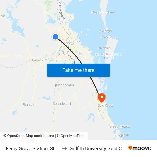 Ferny Grove Station, Stop D to Griffith University Gold Coast map