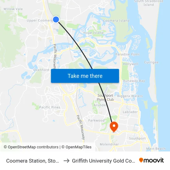 Coomera Station, Stop A to Griffith University Gold Coast map