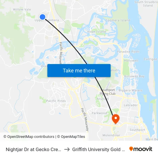 Nightjar Dr at Gecko Crescent to Griffith University Gold Coast map