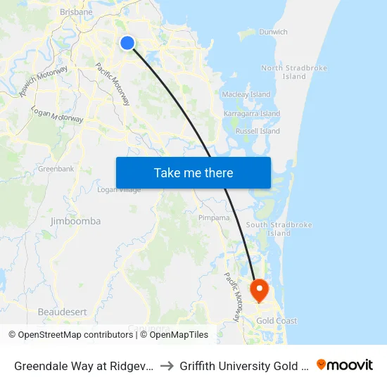 Greendale Way at Ridgeview St to Griffith University Gold Coast map