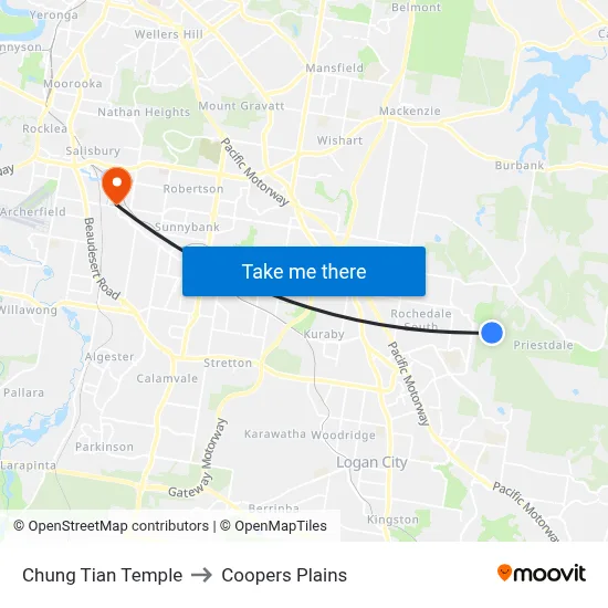 Chung Tian Temple to Coopers Plains map