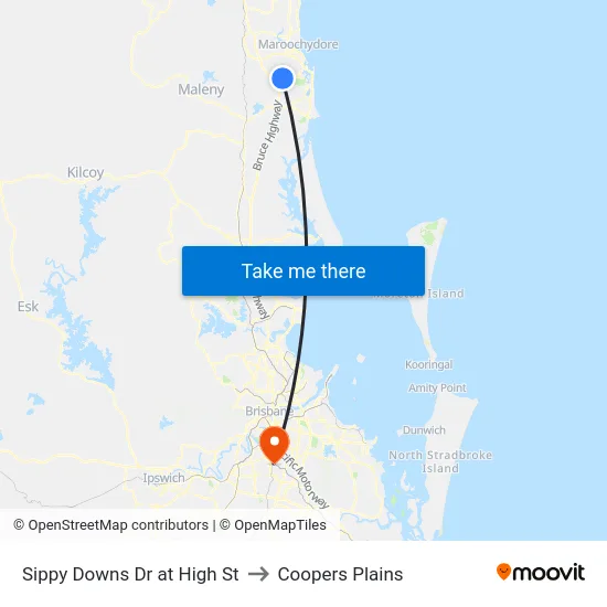 Sippy Downs Dr at High St to Coopers Plains map