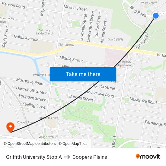 Griffith University Stop A to Coopers Plains map