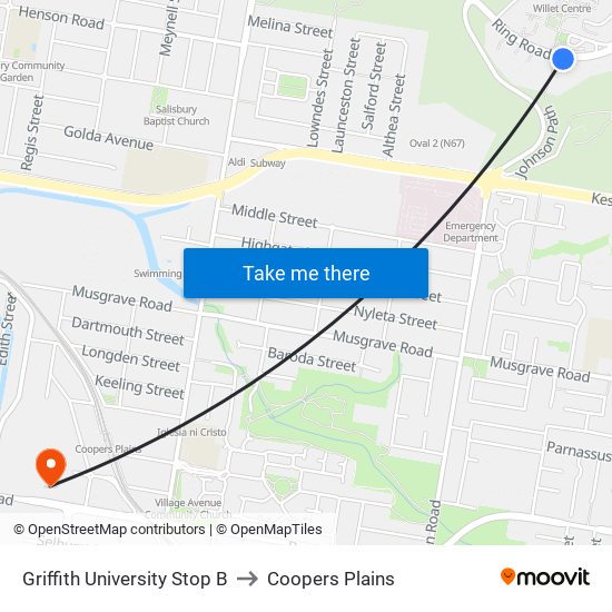 Griffith University Stop B to Coopers Plains map