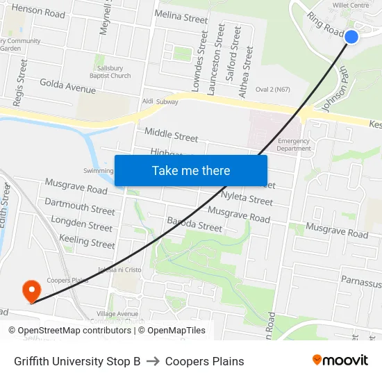 Griffith University Stop B to Coopers Plains map