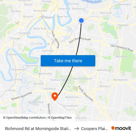 Richmond Rd at Morningside Station to Coopers Plains map