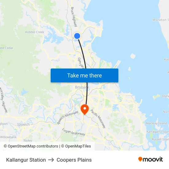 Kallangur Station to Coopers Plains map