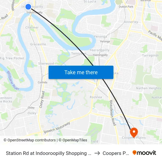 Station Rd at Indooroopilly Shopping Ctr, Stop D to Coopers Plains map
