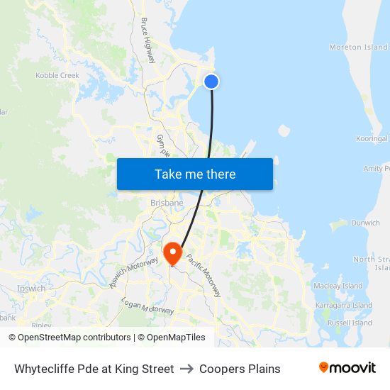 Whytecliffe Pde at King Street to Coopers Plains map