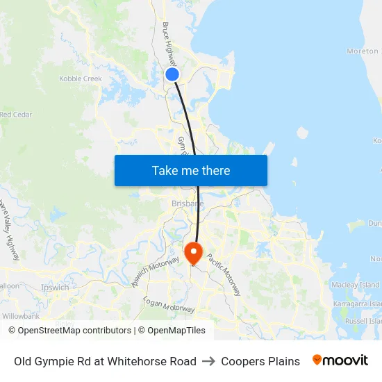Old Gympie Rd at Whitehorse Road to Coopers Plains map