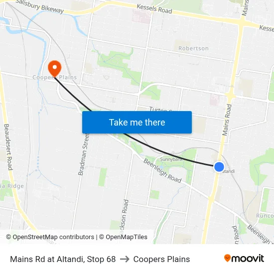 Mains Rd at Altandi, Stop 68 to Coopers Plains map