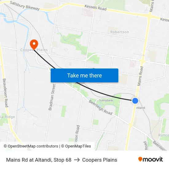 Mains Rd at Altandi, Stop 68 to Coopers Plains map
