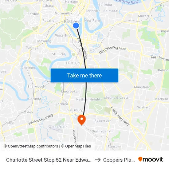 Charlotte Street Stop 52 Near Edward St to Coopers Plains map