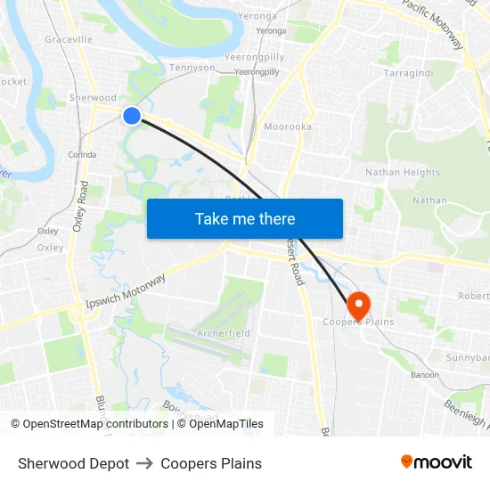Sherwood Depot to Coopers Plains map
