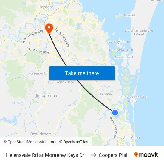Helensvale Rd at Monterey Keys Drive to Coopers Plains map