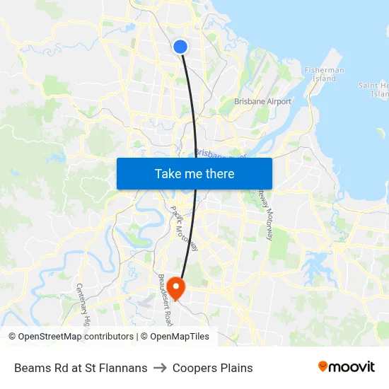Beams Rd at St Flannans to Coopers Plains map