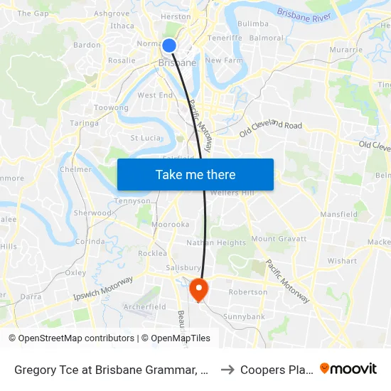 Gregory Tce at Brisbane Grammar, Stop 4 to Coopers Plains map