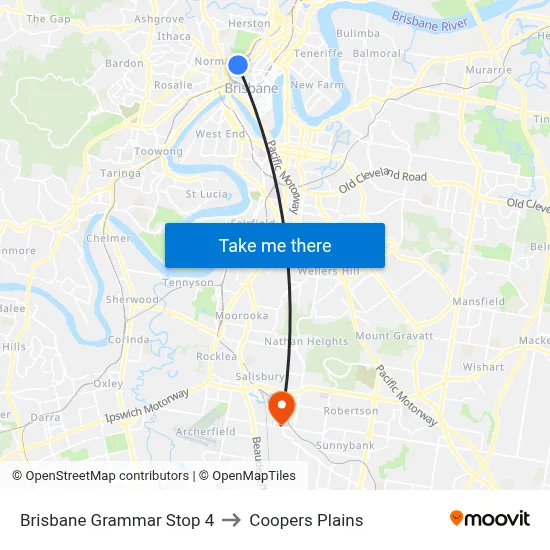 Brisbane Grammar Stop 4 to Coopers Plains map