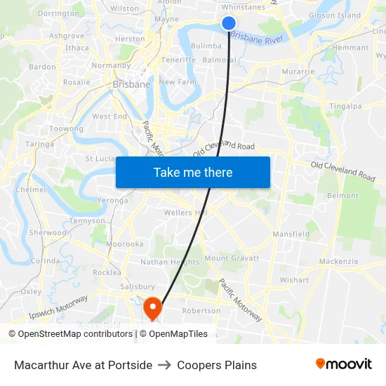 Macarthur Ave at Portside to Coopers Plains map