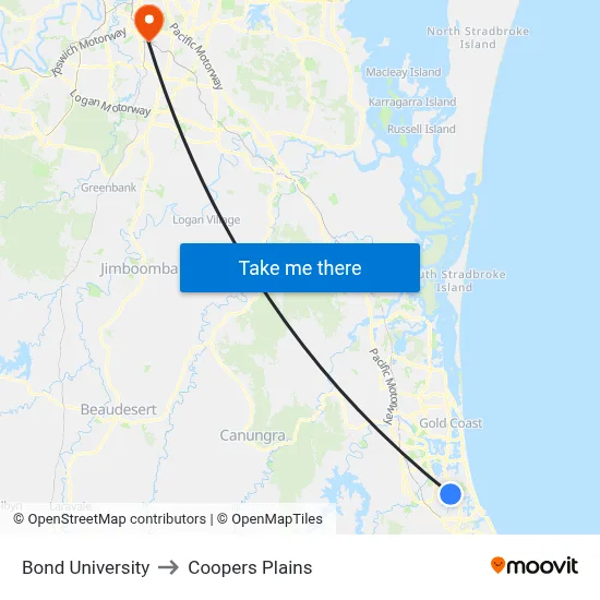 Bond University to Coopers Plains map